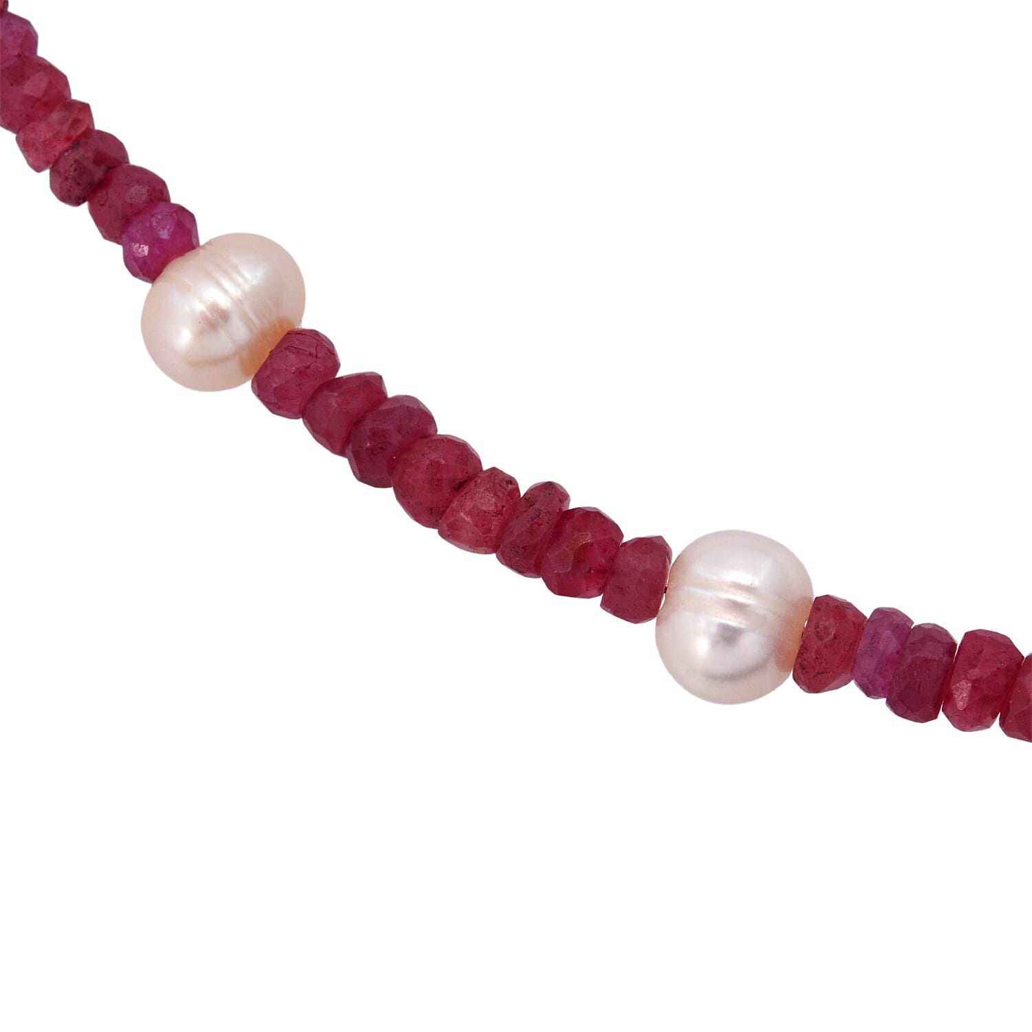 African Ruby & Water Pearl Necklace (Size - 18) in Rhodium OverlaySterling Silver  90.000  Ct.