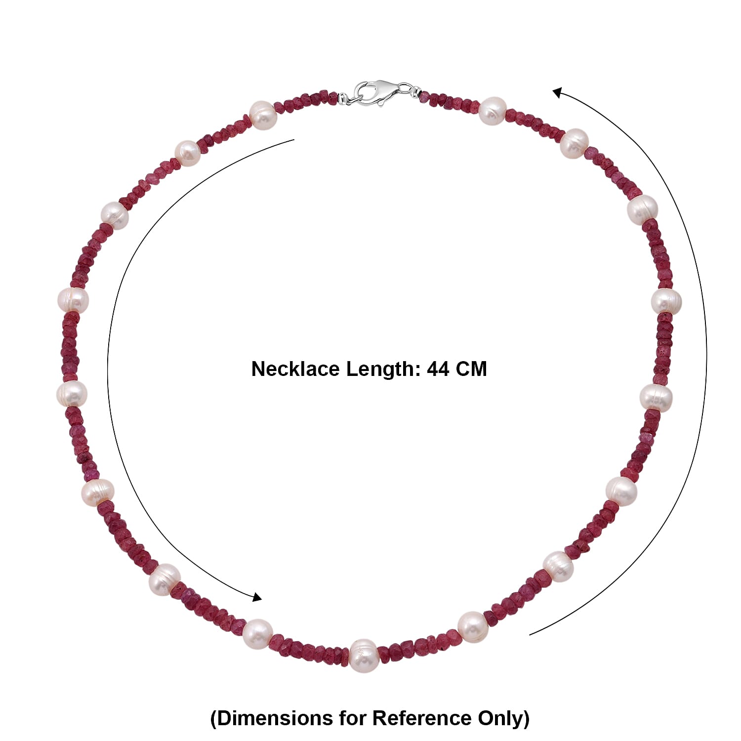 African Ruby & Water Pearl Necklace (Size - 18) in Rhodium OverlaySterling Silver  90.000  Ct.