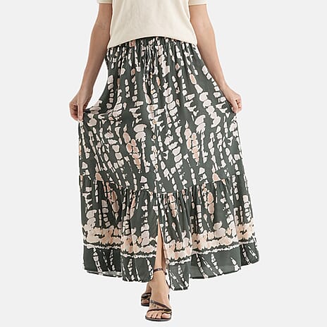 La Marey Print Buttoned Skirt (Size - S-M, 8-14) - Green
