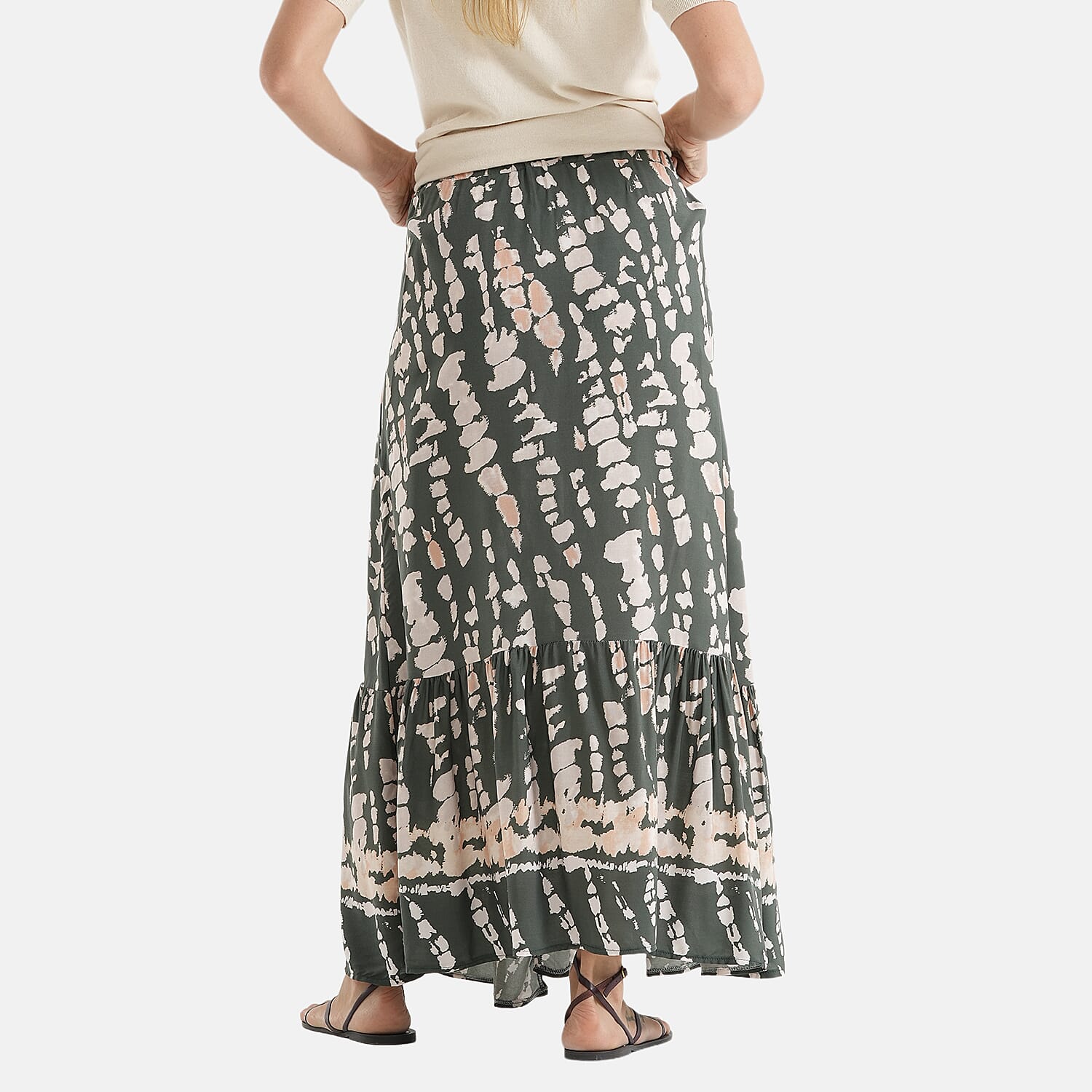La Marey Print Buttoned Skirt (Size - S-M, 8-14) - Green