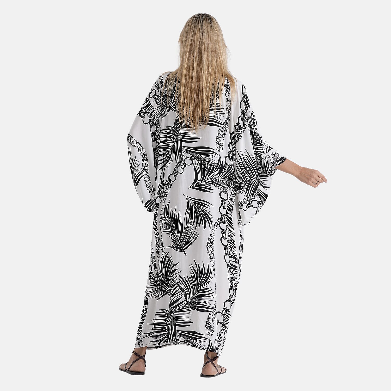 La Marey Print V-Neck Kaftan (One Size) - Black & White