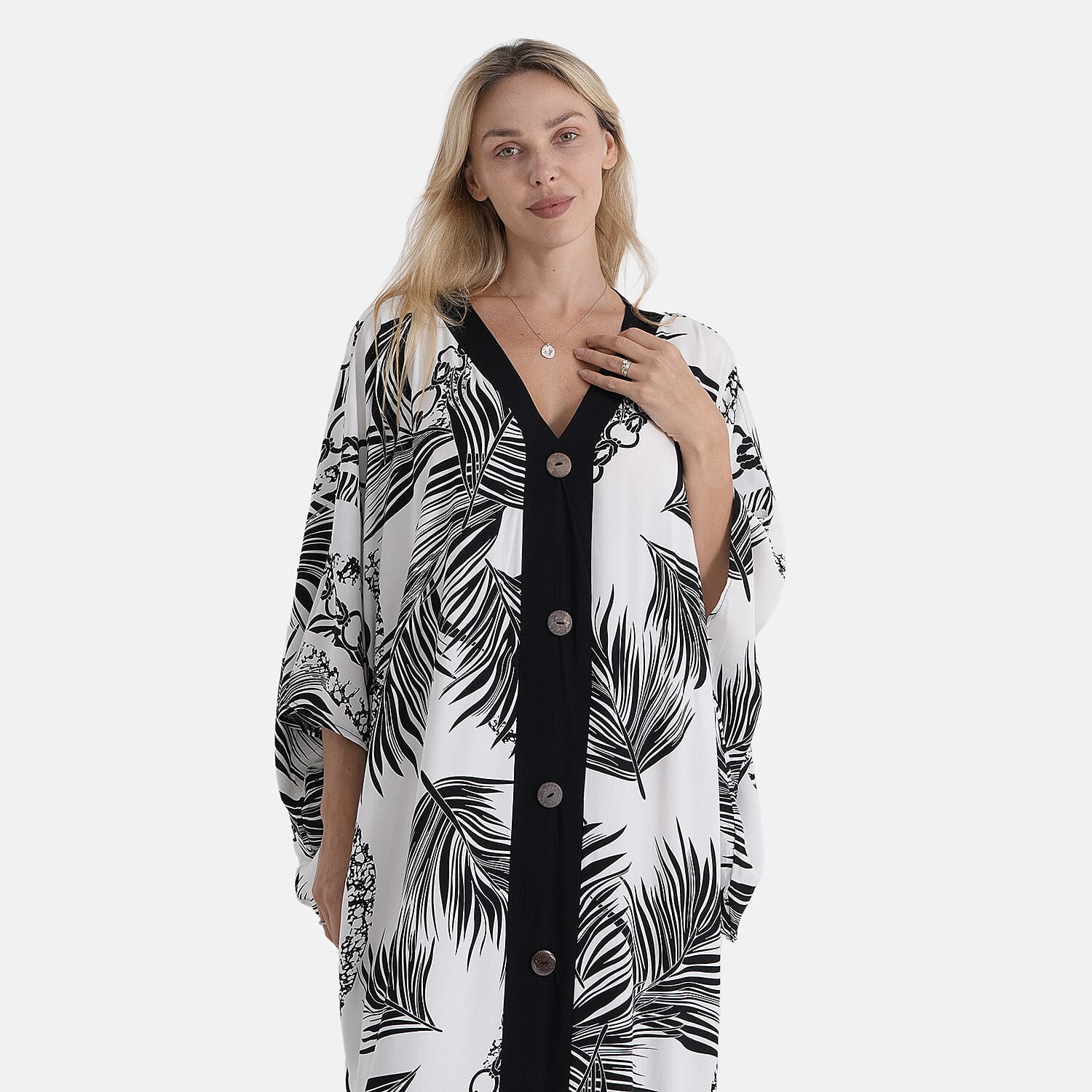 La Marey Print V-Neck Kaftan (One Size) - Black & White