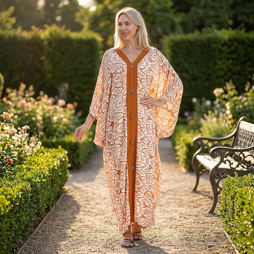 La Marey Print V-Neck Kaftan (One Size) - Brown