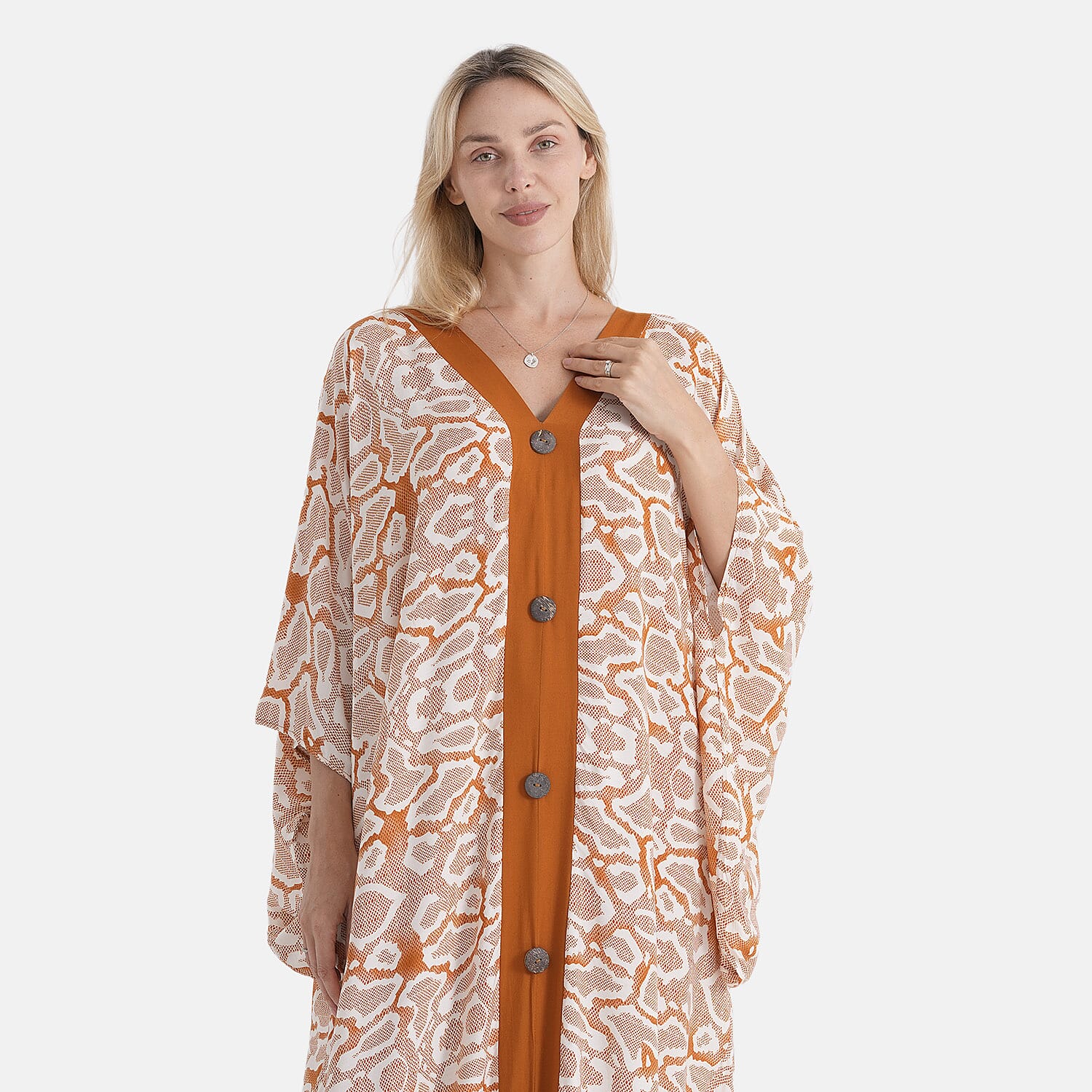 La Marey Print V-Neck Kaftan (One Size) - Brown