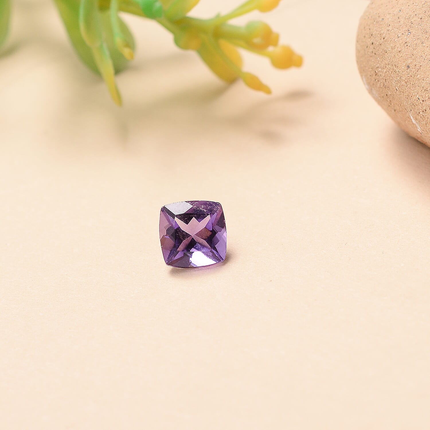 African Amethyst Cushion Cut 6X6 mm Gemstone, 1.01 Ct