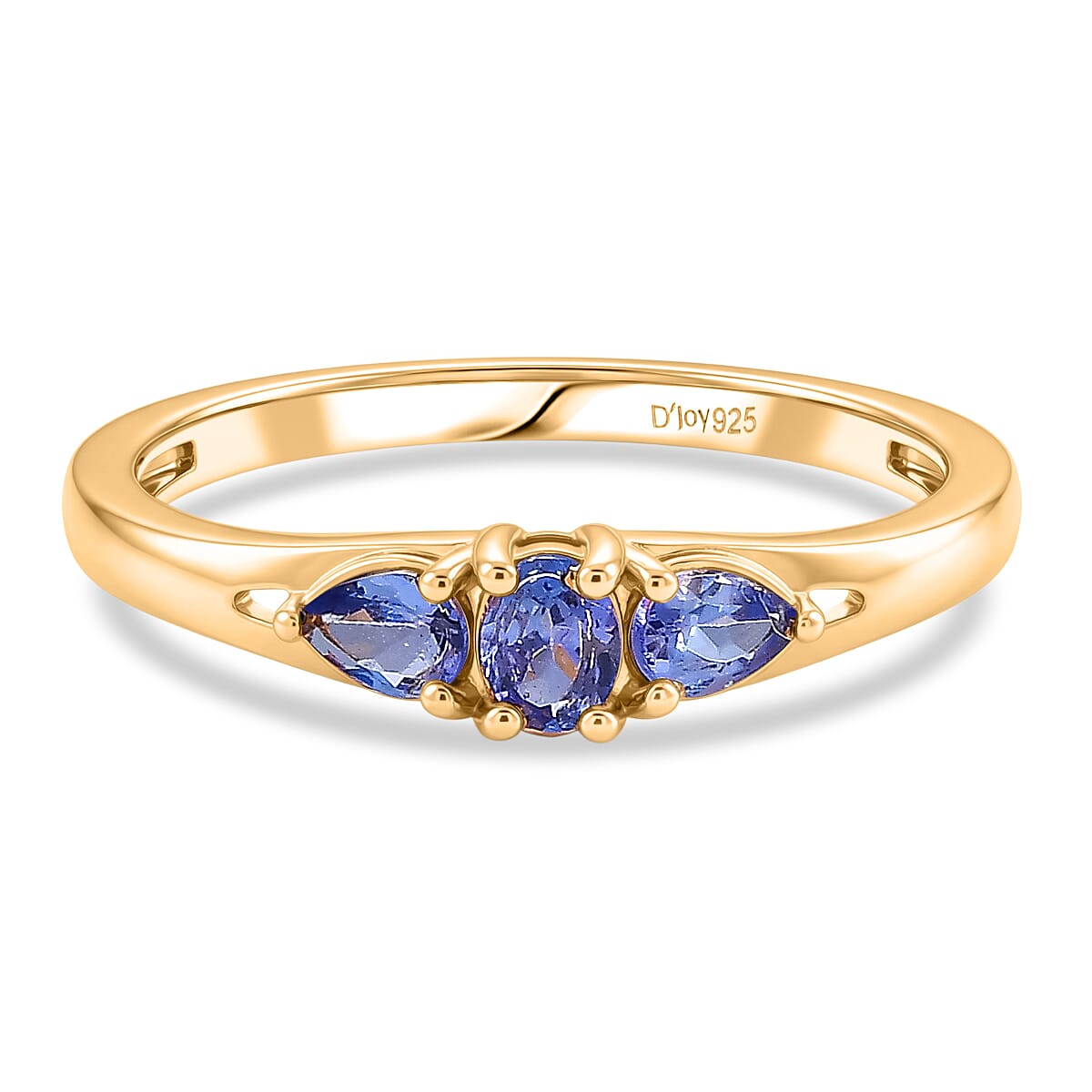 D'Joy Tanzanite 3 Stone Ring in Yellow Gold Plated Sterling Silver 0.47 Ct.