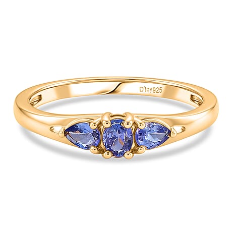 D'Joy Tanzanite 3 Stone Ring in Yellow Gold Plated Sterling Silver 0.47 Ct.