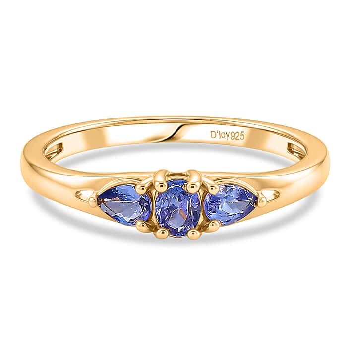 D'Joy - Tanzanite Trilogy Ring in Yellow Gold Plated Sterling Silver