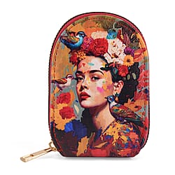 Artistic Lady Portrait with Flowers & Birds Print RFID Card Wallet - Multi Colour