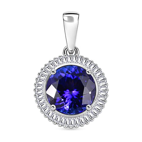 RHAPSODY 950 Platinum AAAA Tanzanite and Natural Diamond (VS-EF) Round Cut Halo Pendant 3.504 Ct. Platinum Wt. 2.84 Gms