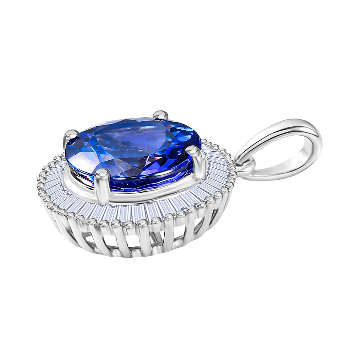 Rhapsody 950 Platinum AAAA Tanzanite and Natural Diamond (VS-E-F) Round Halo Pendant 4.75 Ct, Platinum Wt. 3.13 Gms