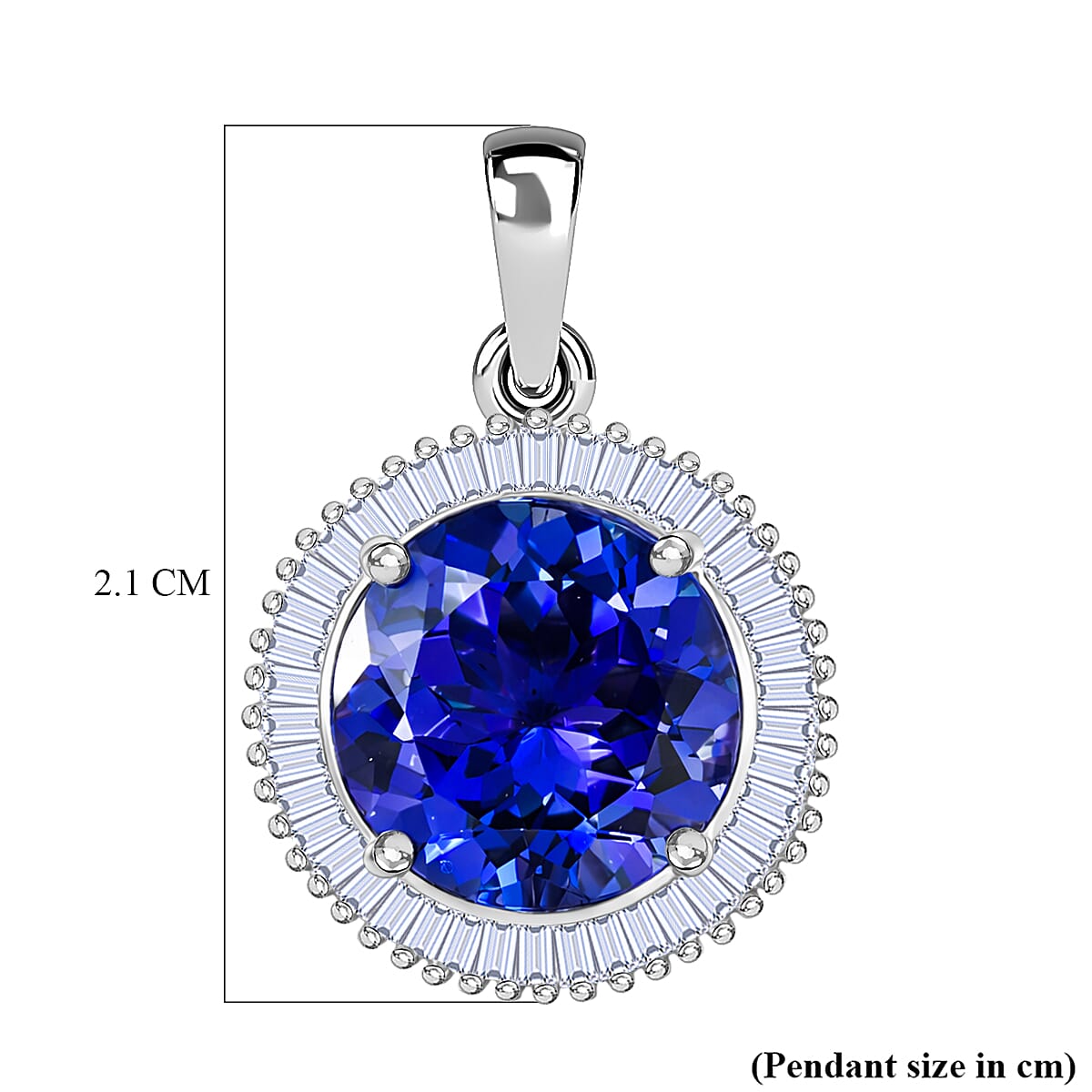 Rhapsody 950 Platinum AAAA Tanzanite and Natural Diamond (VS-E-F) Round Halo Pendant 4.75 Ct, Platinum Wt. 3.13 Gms
