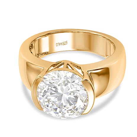 D'Joy Moissanite Solitaire Ring in 18K Vermeil Yellow Gold Plated Sterling Silver 4.12 Ct.