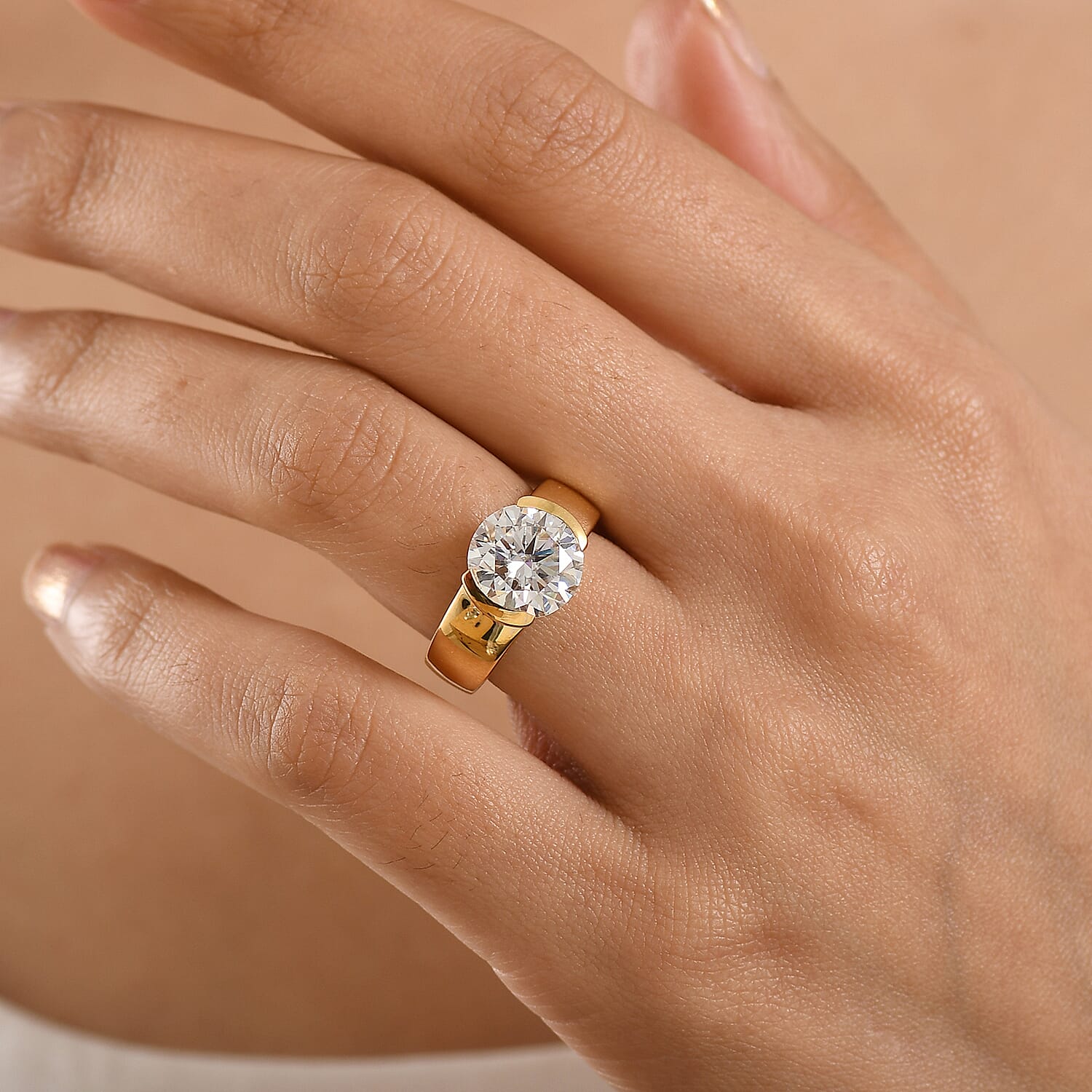 D'Joy Moissanite Solitaire Ring in 18K Vermeil Yellow Gold Plated Sterling Silver 4.12 Ct.