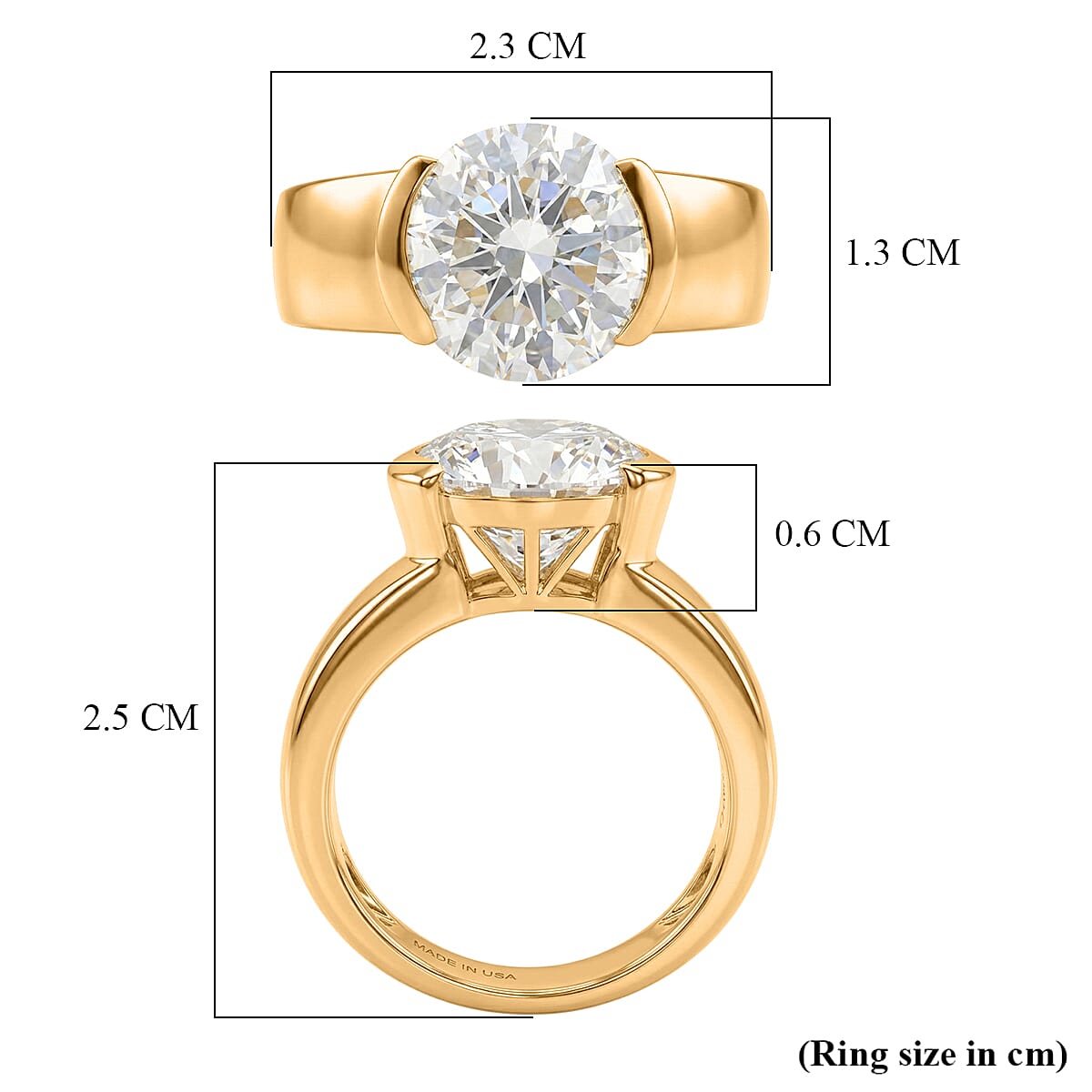 D'Joy Moissanite Solitaire Ring in 18K Vermeil Yellow Gold Plated Sterling Silver 4.12 Ct.