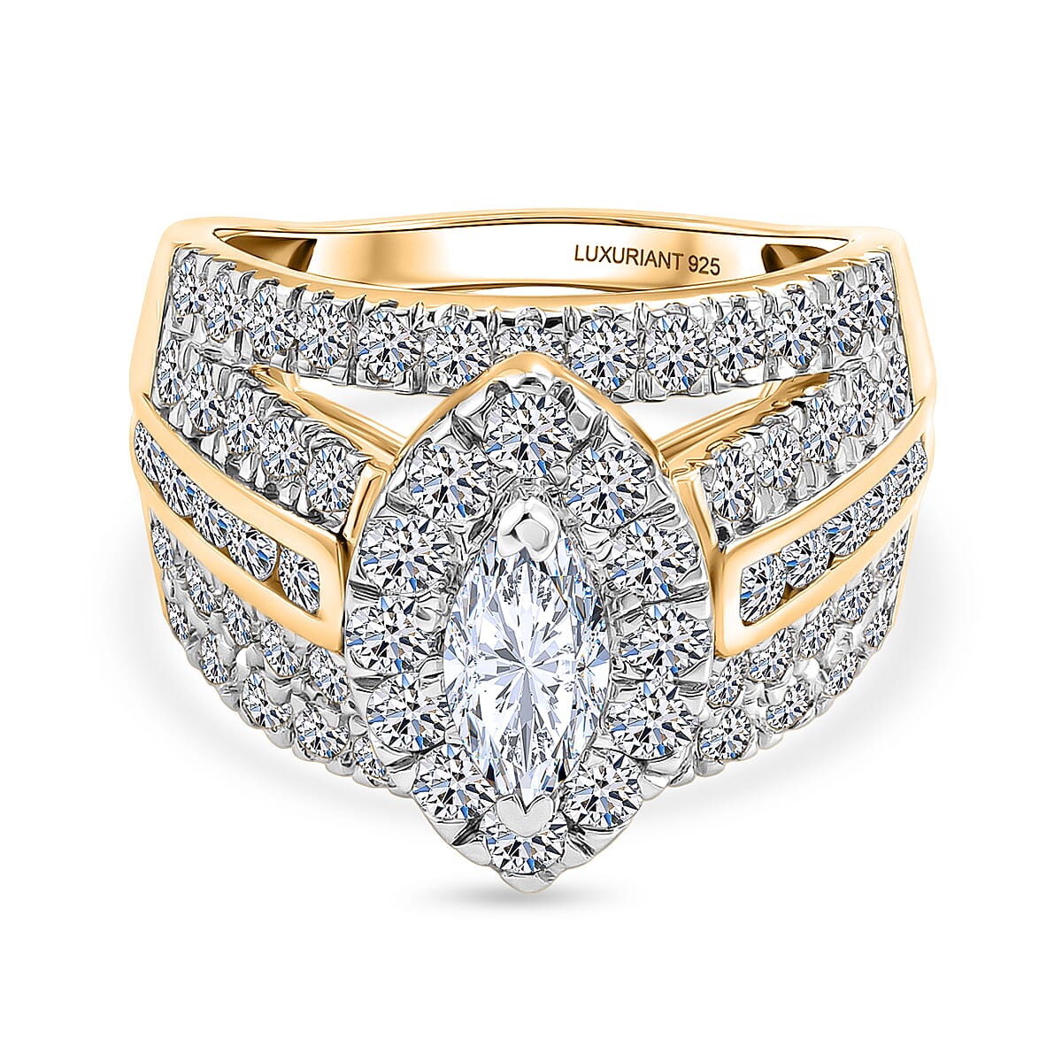 Luxuriant - SGL Certified SI-G-H Lab Grown Diamond Dome Ring in 18K Vermeil Yellow Gold Plated Sterling Silver 3.02 Ct.