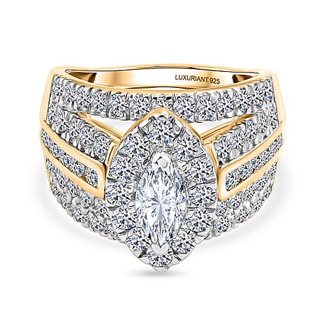 Luxuriant - SGL Certified SI-G-H Lab Grown Diamond Dome Ring in 18K Vermeil Yellow Gold Plated Sterling Silver 3.02 Ct.