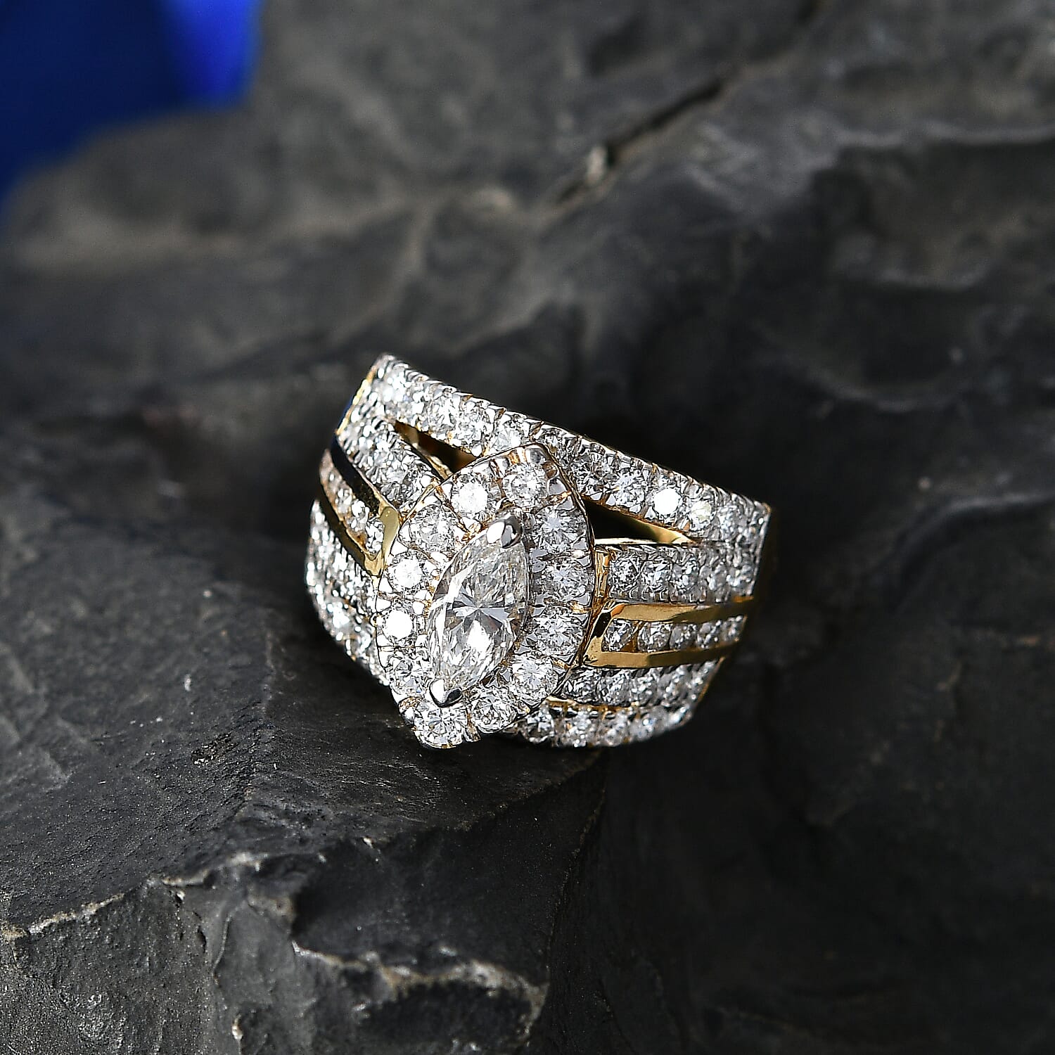 Luxuriant - SGL Certified SI-G-H Lab Grown Diamond Dome Ring in 18K Vermeil Yellow Gold Plated Sterling Silver 3.02 Ct.