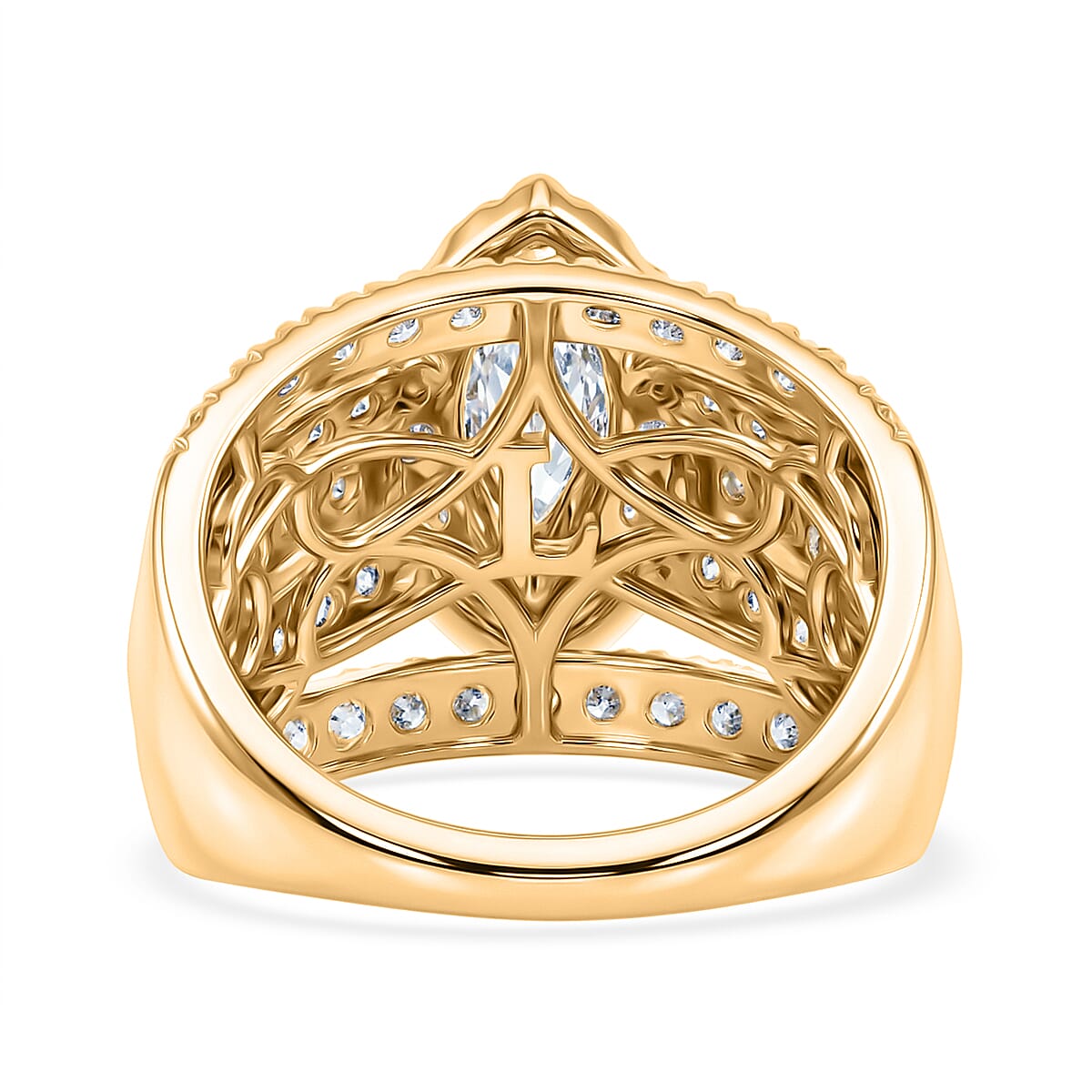 Luxuriant - SGL Certified SI-G-H Lab Grown Diamond Dome Ring in 18K Vermeil Yellow Gold Plated Sterling Silver 3.02 Ct.