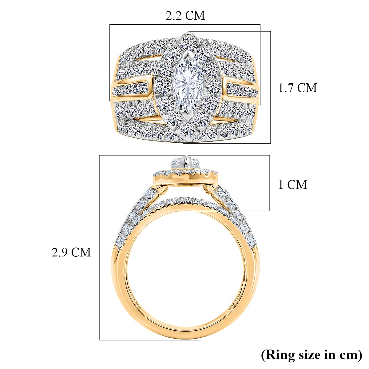 Luxuriant - SGL Certified SI-G-H Lab Grown Diamond Dome Ring in 18K Vermeil Yellow Gold Plated Sterling Silver 3.02 Ct.
