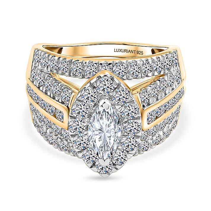 LUXURIANT 3 Ct. Lab Grown Diamond Dome Ring in 18K Vermeil Yellow Gold Plated Sterling Silver SGL Certified (SI-GH)