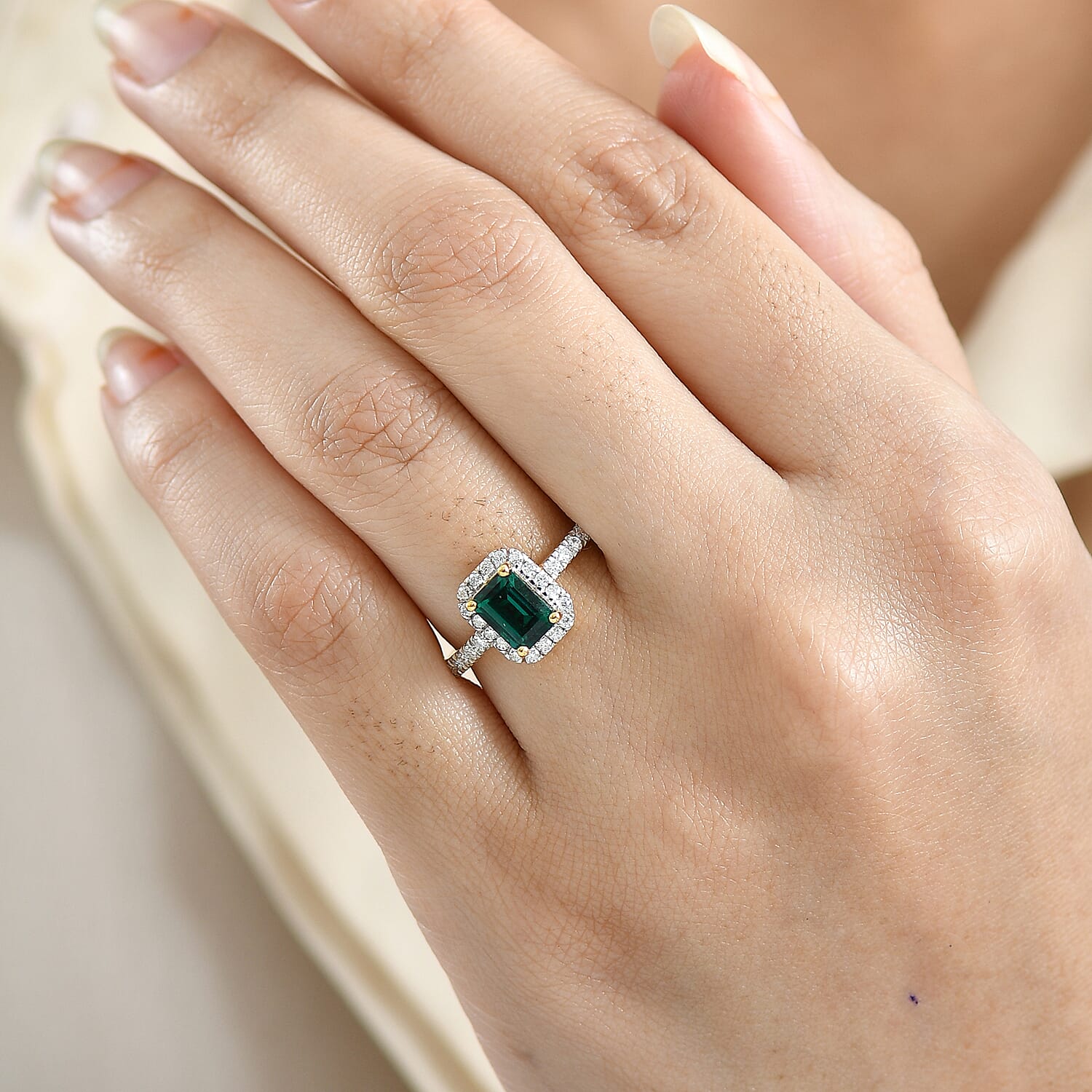D'Joy Lab Created Moissanite Halo Ring in Sterling Silver