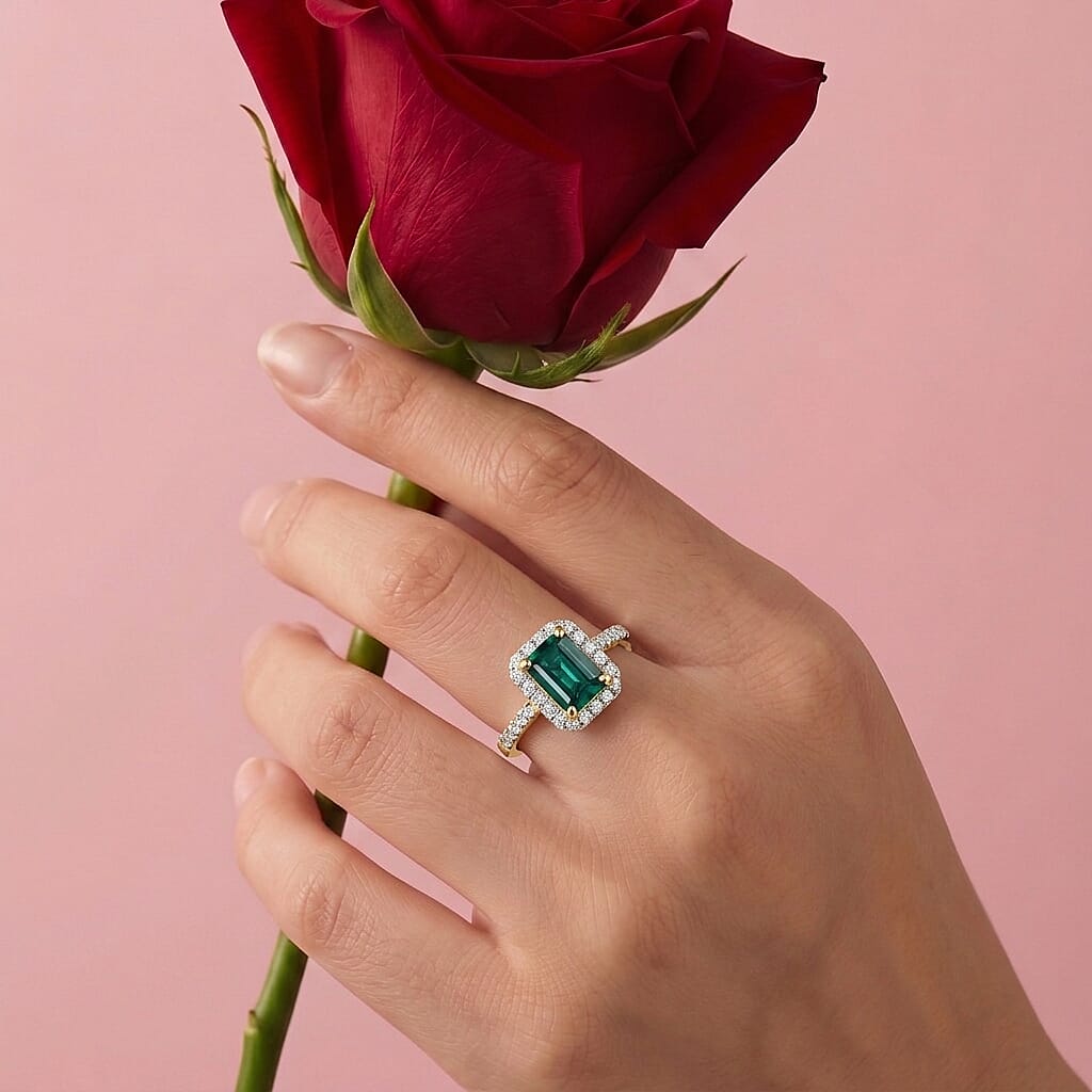 D'Joy Lab Created Moissanite Halo Ring in Sterling Silver