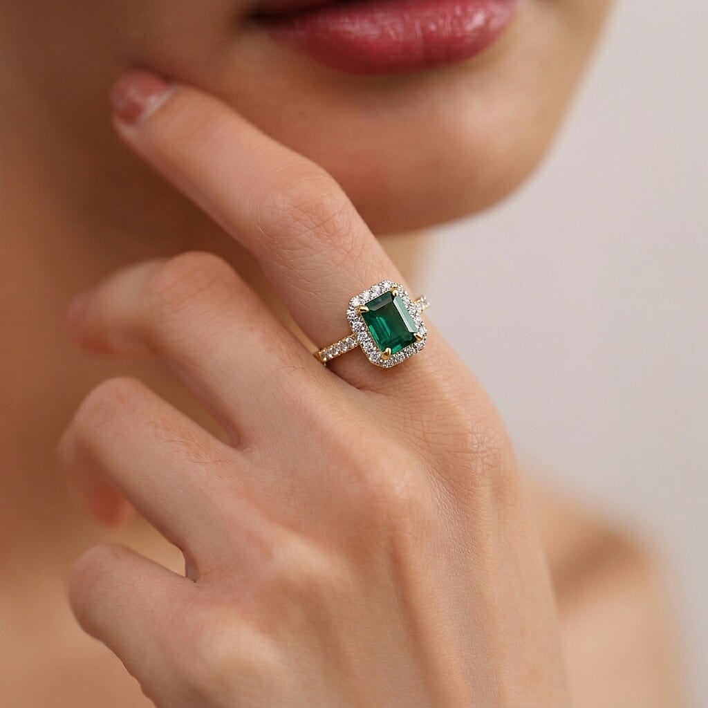 D'Joy Lab Created Moissanite Halo Ring in Sterling Silver