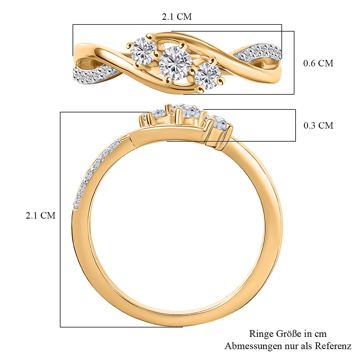 Royal Bali Collection - D'Joy Moissanite Trilogy Ring in 18K Vermeil Yellow Gold Plated Sterling Silver