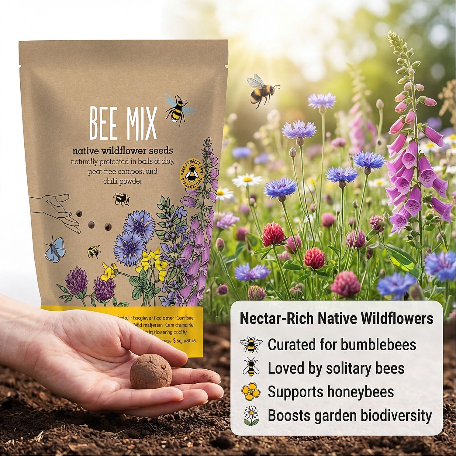 Seedball Bee Mix 100-Ball Wildflower Grab Bag - Yellow