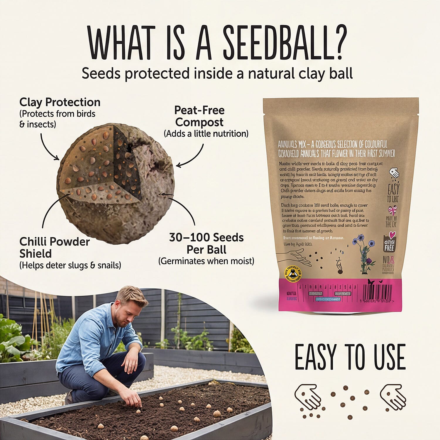 Seedball Annuals Mix 100-Ball Wildflower Grab Bag - Pink