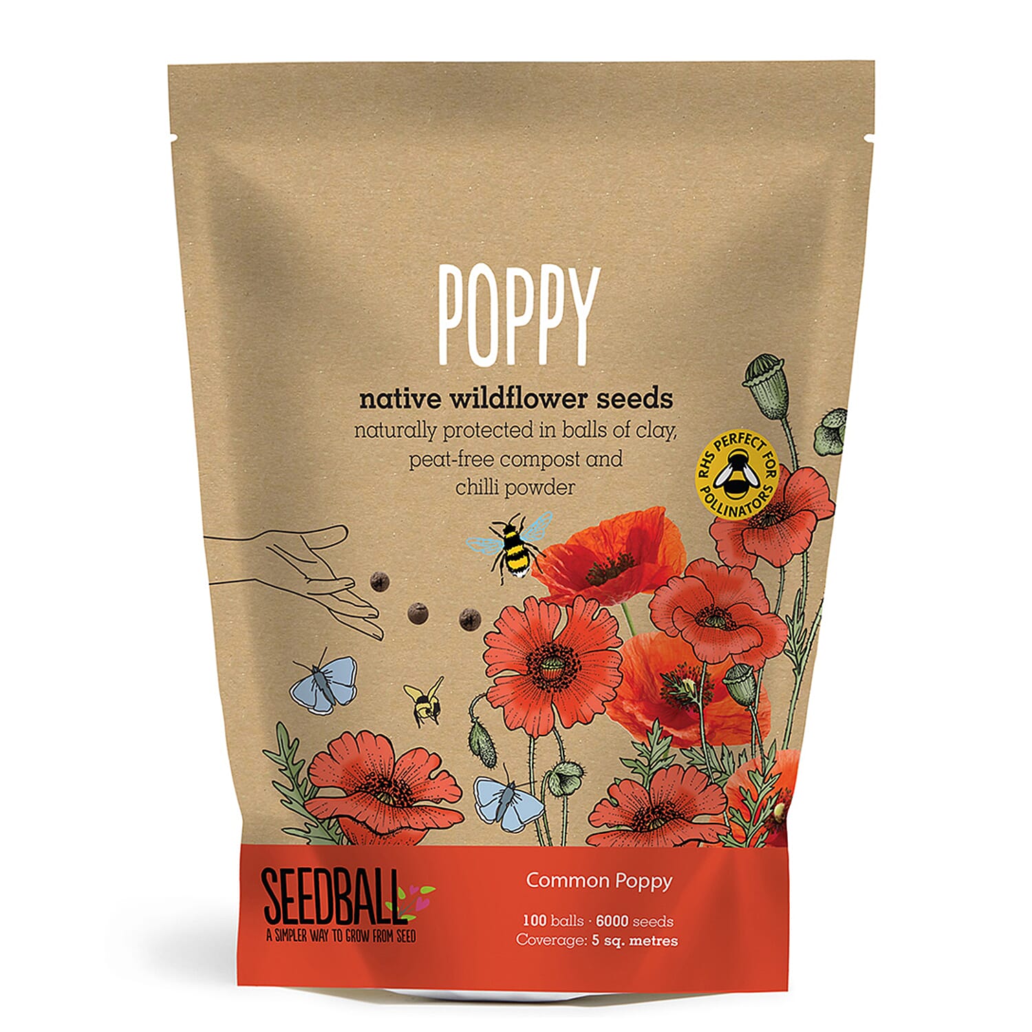 Seedball Poppy Mix 100-Ball Wildflower Grab Bag - Red