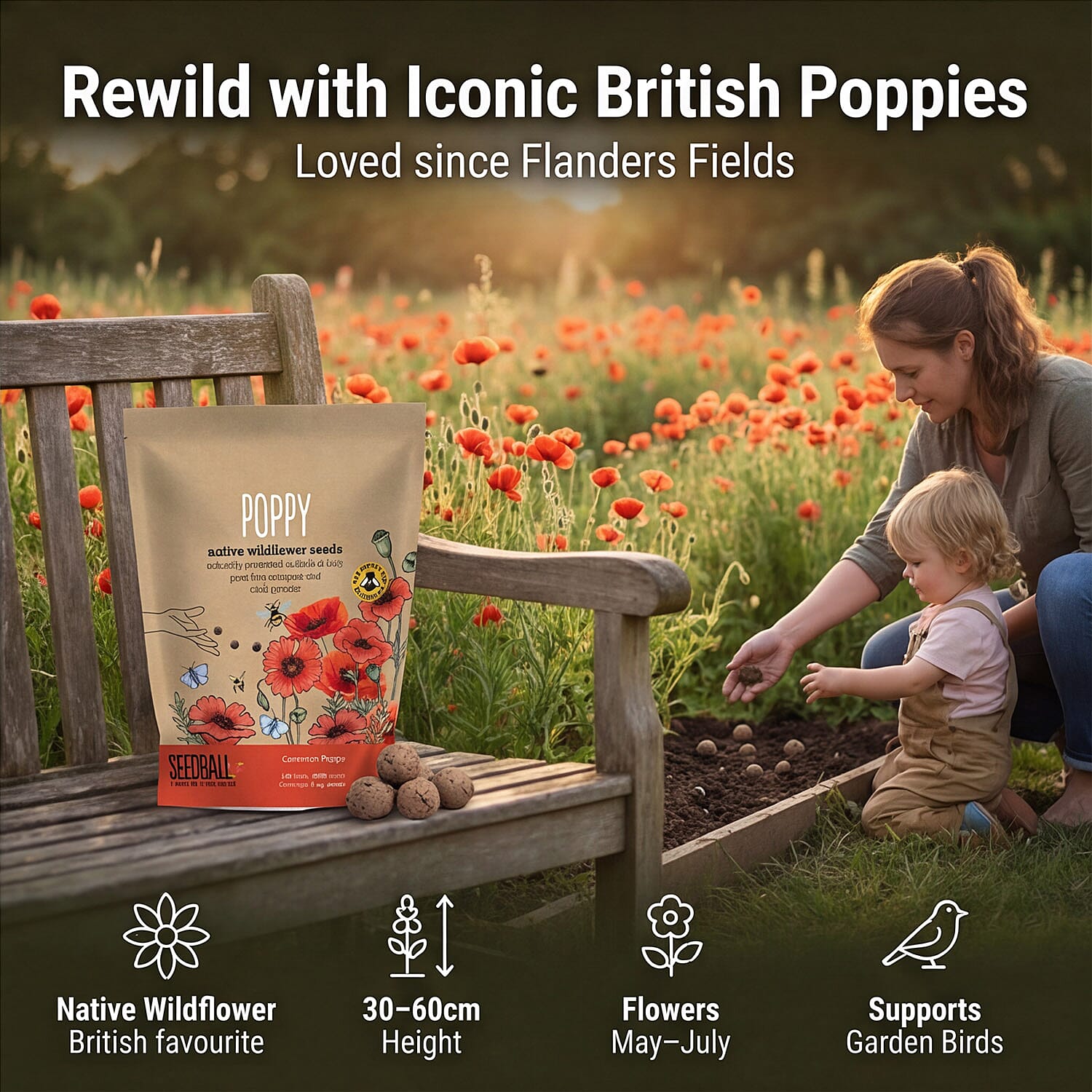 Seedball Poppy Mix 100-Ball Wildflower Grab Bag - Red