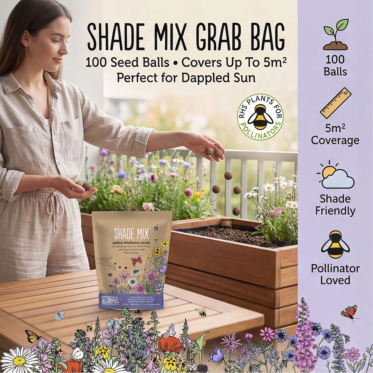 Seedball Shade Mix 100-Ball Wildflower Grab Bag - Violet