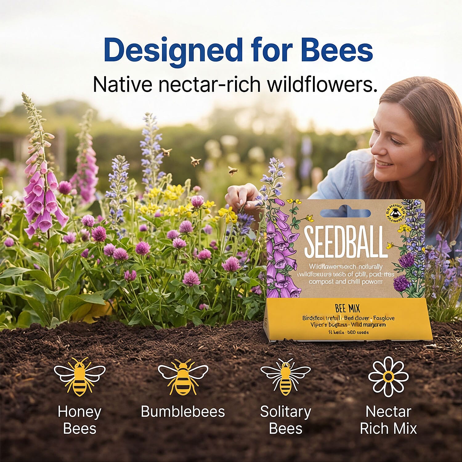 Seedball Bee Mix 12-Ball Wildflower Hanging Pack - Yellow
