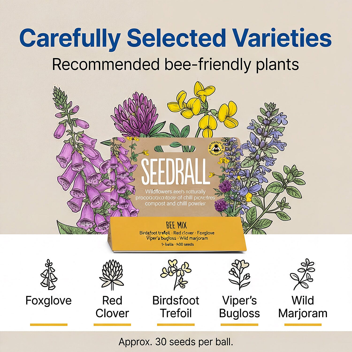 Seedball Bee Mix 12-Ball Wildflower Hanging Pack - Yellow