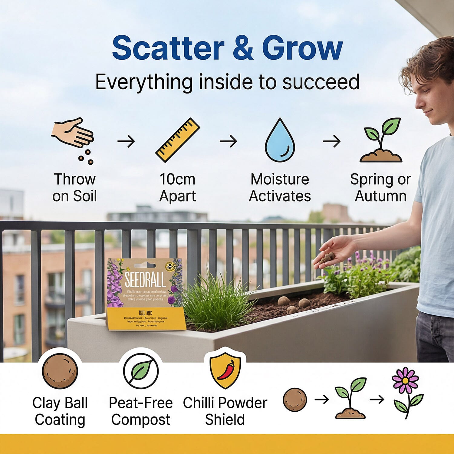 Seedball Bee Mix 12-Ball Wildflower Hanging Pack - Yellow