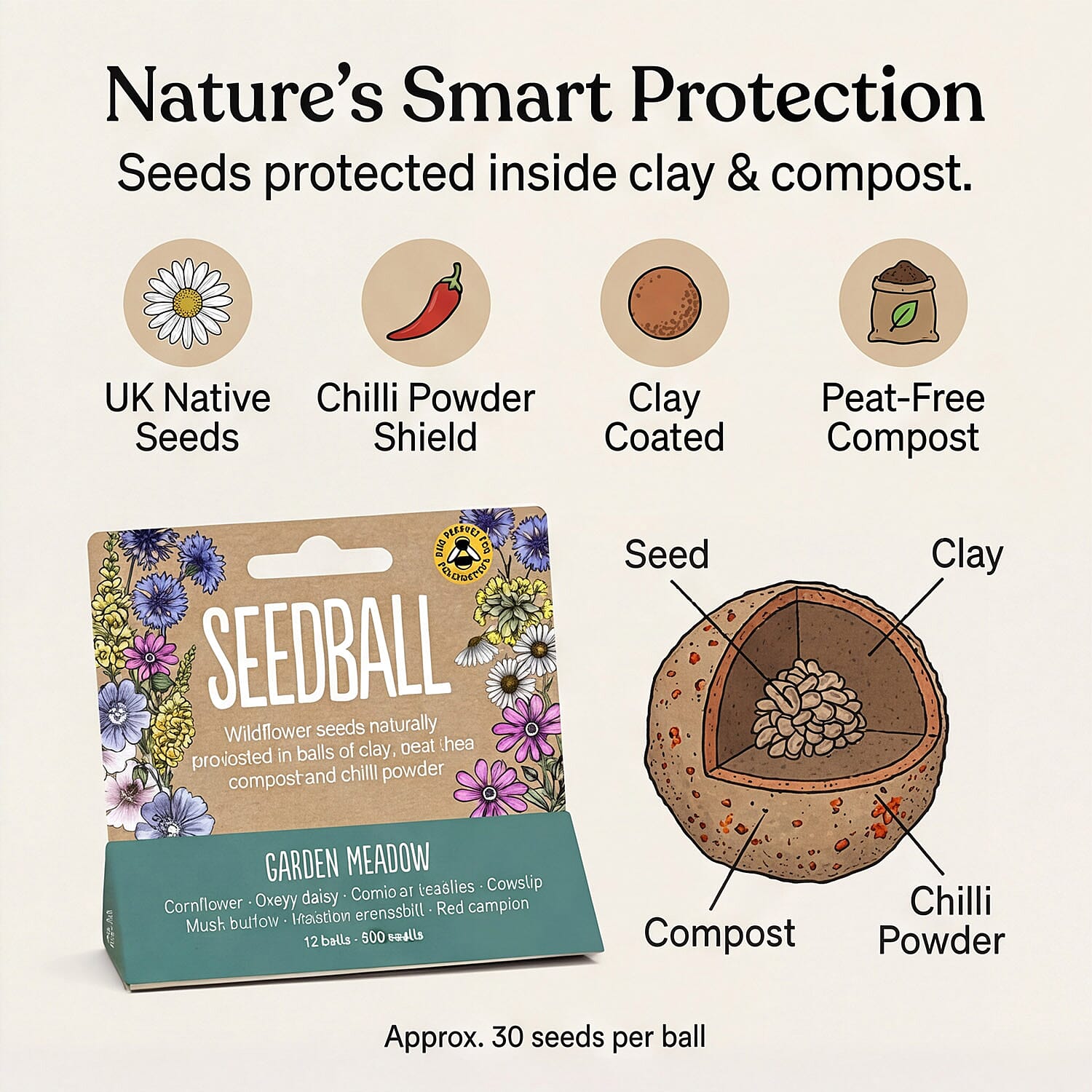 Seedball Bee Mix 12-Ball Wildflower Hanging Pack - Green