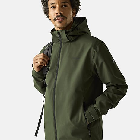 Regatta Mens Waterproof Jacket with Detachable Hood and Zipped Pockets (Size L) - Green
