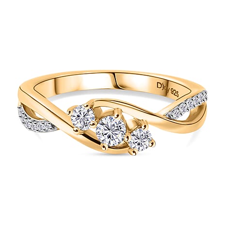 Royal Bali Collection - D'Joy Moissanite Trilogy Ring in 18K Vermeil Yellow Gold Plated Sterling Silver
