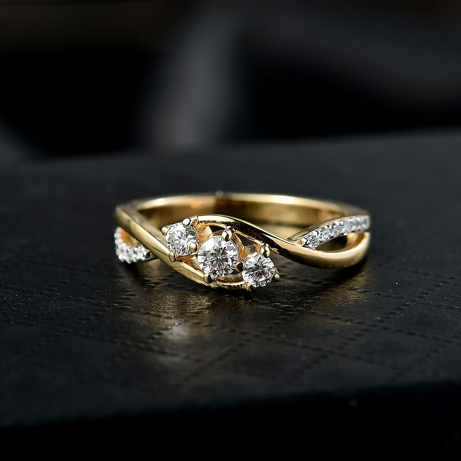 Royal Bali Collection - D'Joy Moissanite Trilogy Ring in 18K Vermeil Yellow Gold Plated Sterling Silver