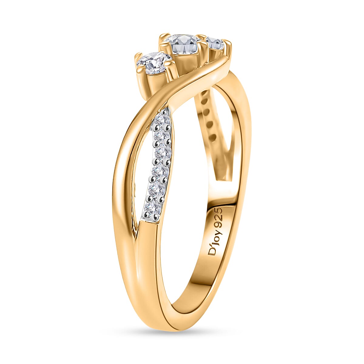 Royal Bali Collection - D'Joy Moissanite Trilogy Ring in 18K Vermeil Yellow Gold Plated Sterling Silver