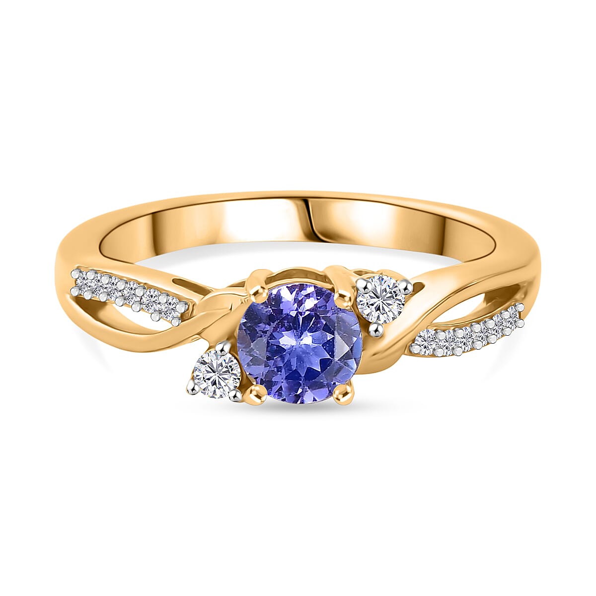 D'Joy Tanzanite & Moissanite Ring in 18K Vermeil Yellow Gold Plated Sterling Silver 0.62 Ct.