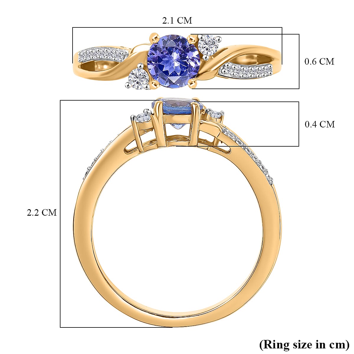 D'Joy Tanzanite & Moissanite Ring in 18K Vermeil Yellow Gold Plated Sterling Silver 0.62 Ct.
