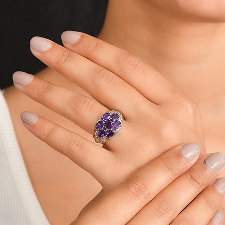 EverTrue Natural Zambian Amethyst Cluster Ring 3.03 Ct.