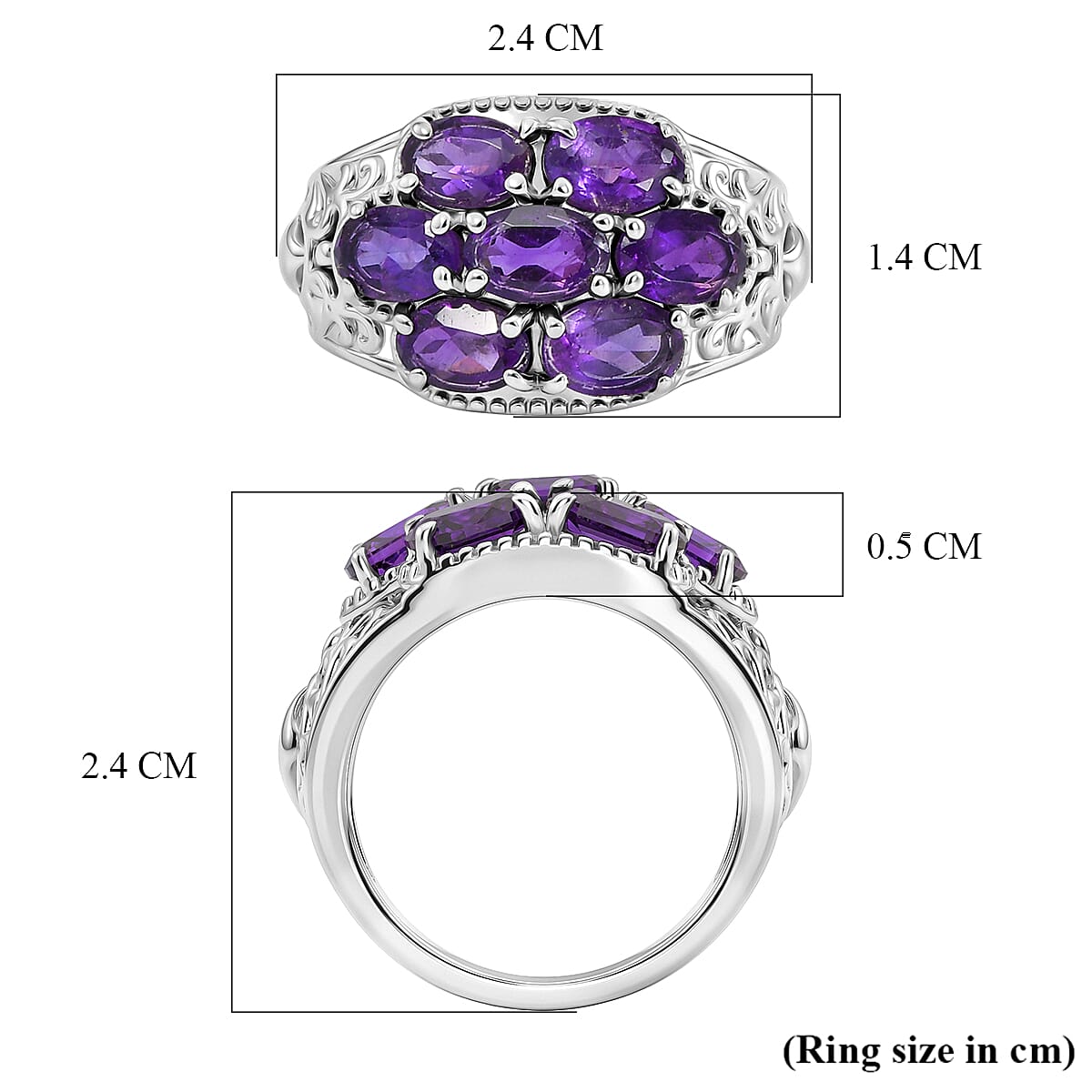 EverTrue Natural Zambian Amethyst Cluster Ring 3.03 Ct.