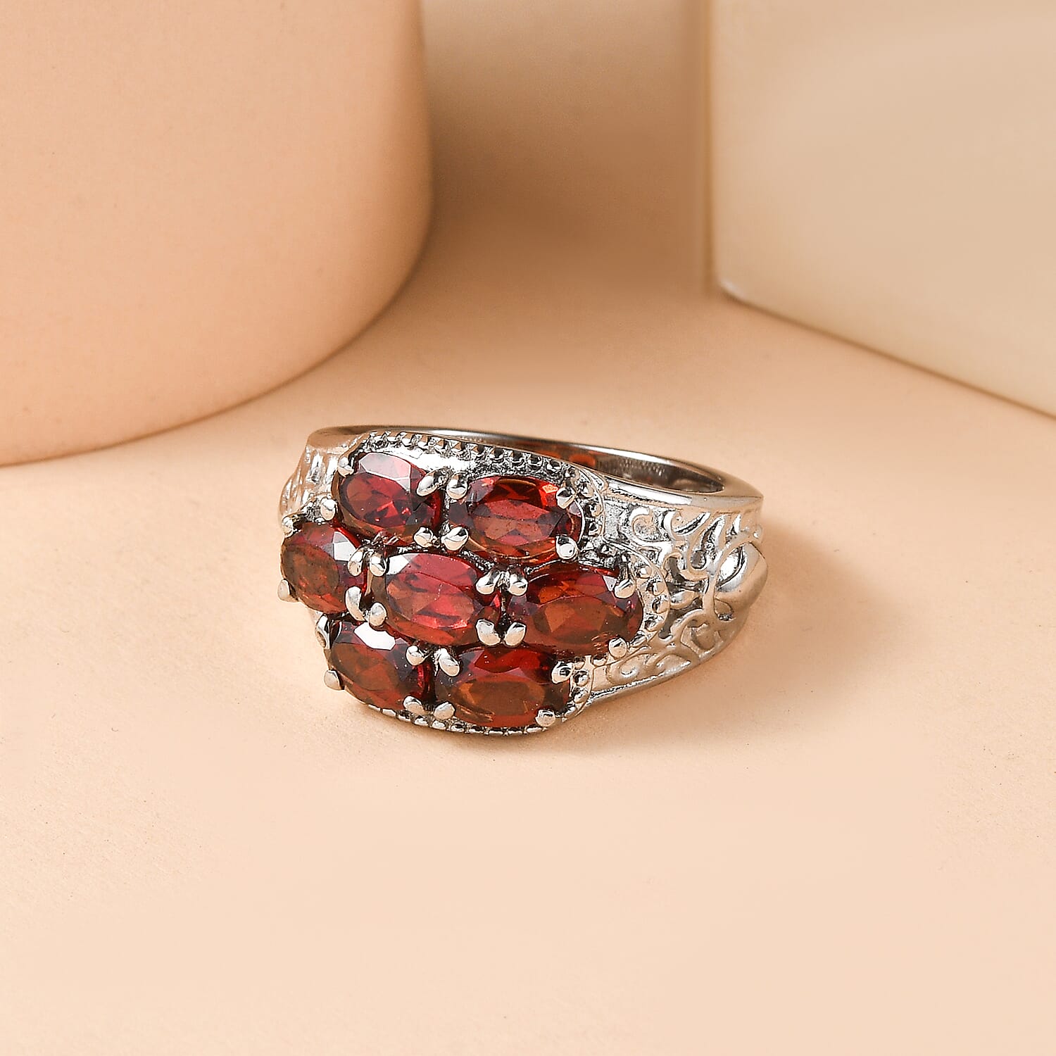 EverTrue Natural Mozambique Garnet Cluster Ring 3.84 Ct.