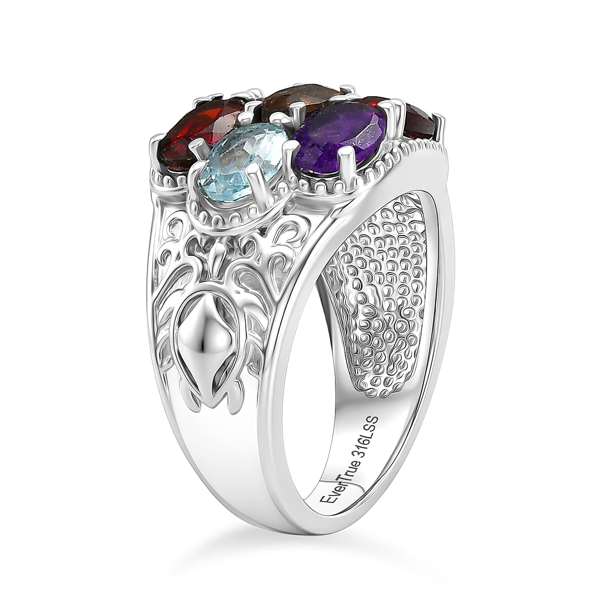 EverTrue African Amethyst & Multi Gemstones Cluster Ring 3.20 Ct.