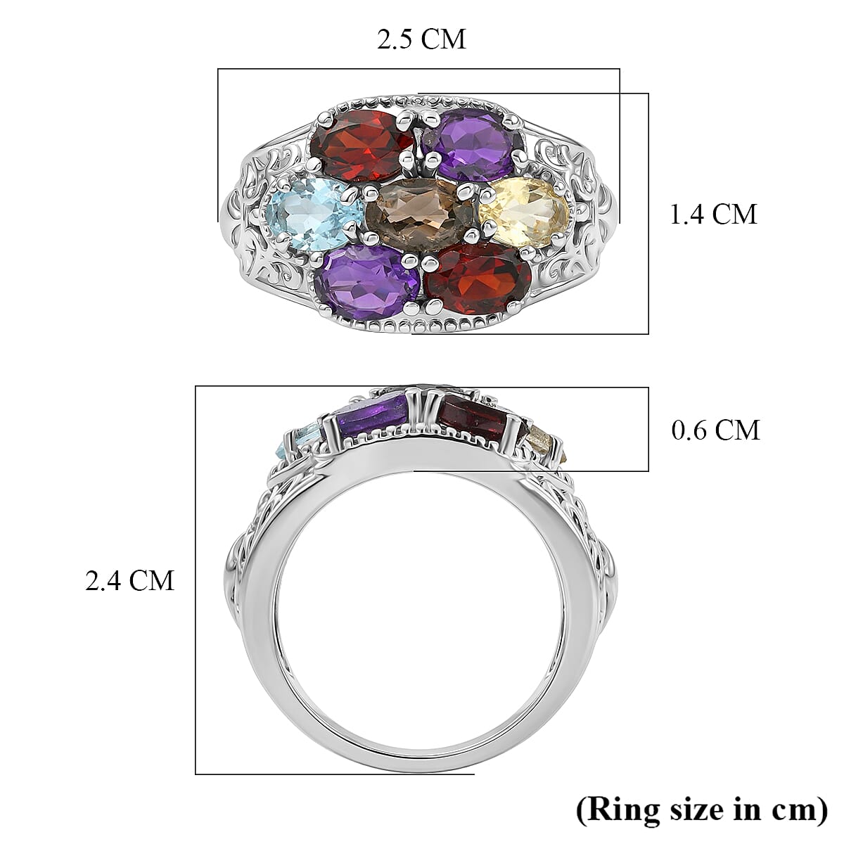 EverTrue African Amethyst & Multi Gemstones Cluster Ring 3.20 Ct.