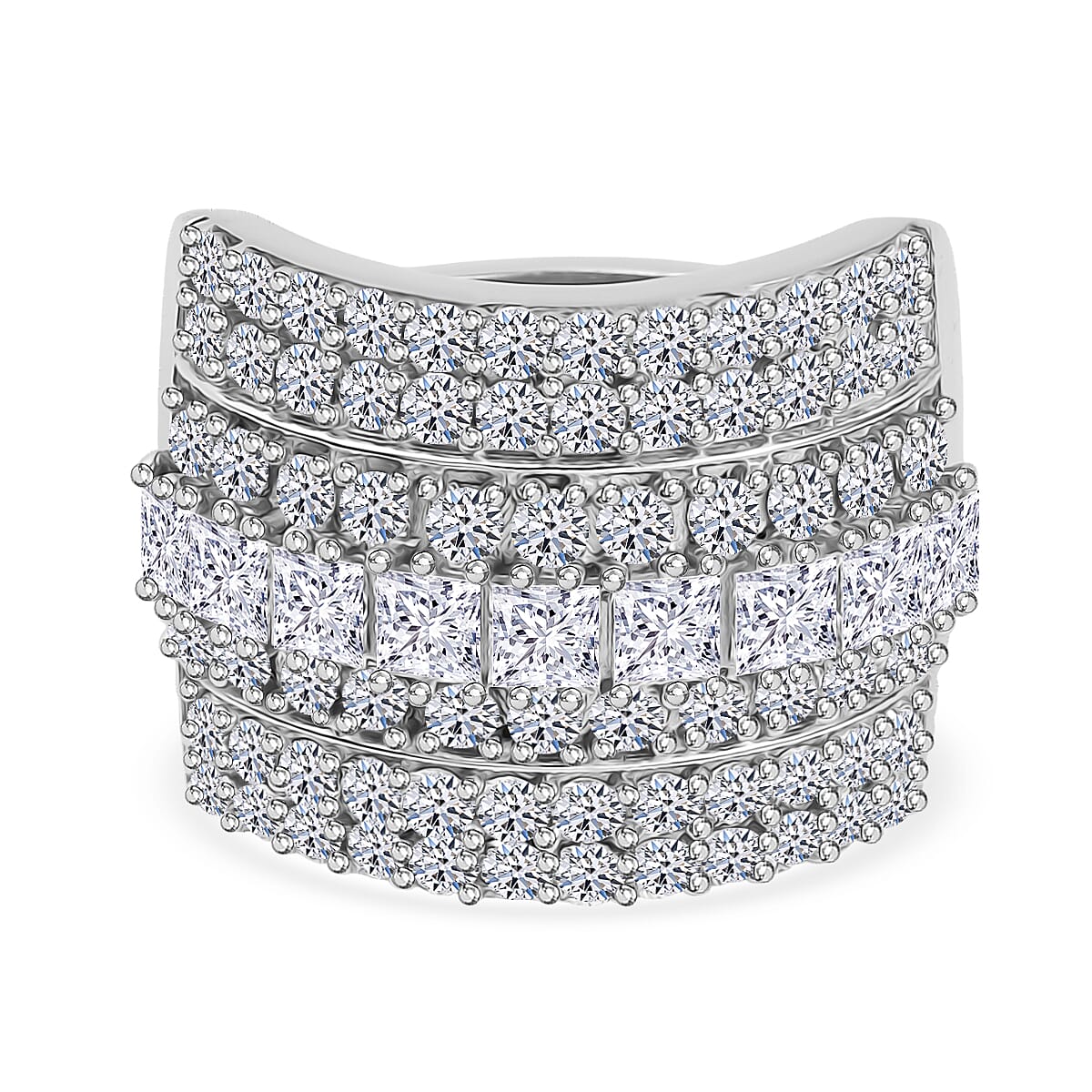 Luxuriant - SGL Certified SI-G-H Lab Grown Diamond Cluster Ring in Rhodium Overlay Sterling Silver 3.00 Ct.